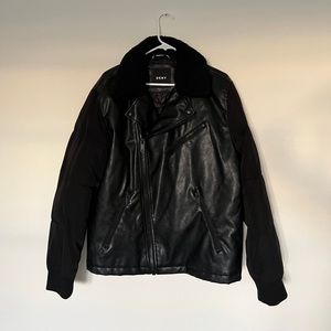 DKNY Black Leather Full Zip Jacket Size Medium Mens